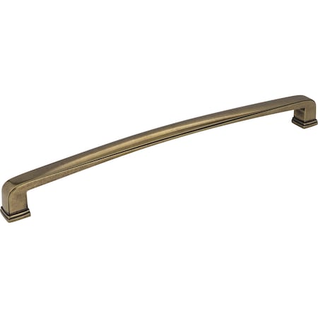Jeffrey Alexander 12" Center-to-Center Lightly Distressed Antique Brass Square Milan 1 Appliance Handle 1092-12AEM